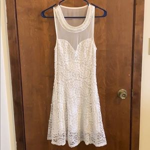 Deb white lace mesh top mini dress